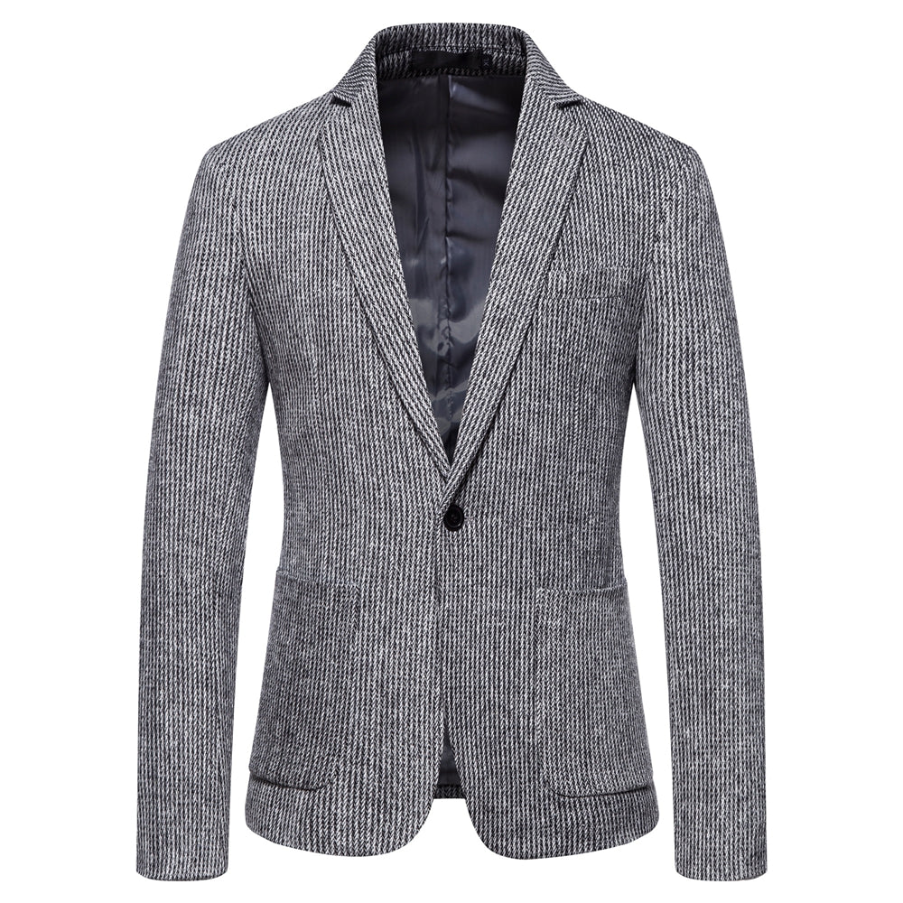Tailored Fit Single Breasted One-Button Striped Men's Party Jacket