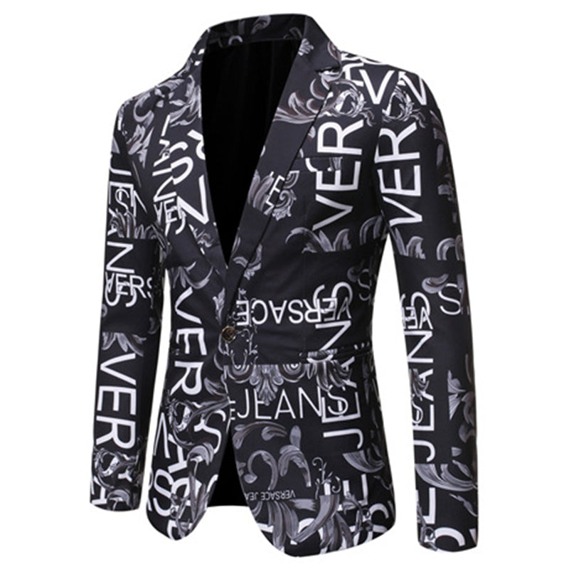 Men's Tailored Fit Notched Lapel Single Breasted One-button Printed Floral Jacket