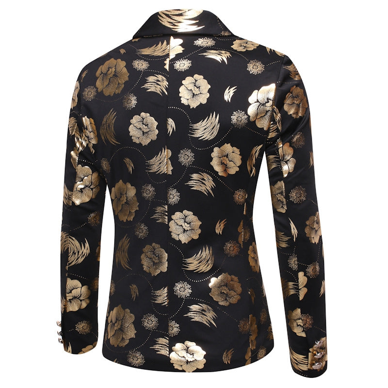 Tailored Fit Notched Single Breasted One-button Printed Chic Men's Party Jacket