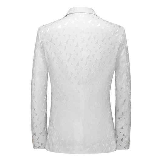 Tailored Fit Notched Lapel Single Breasted Two-button Geometric Men's Fashionable Jacket