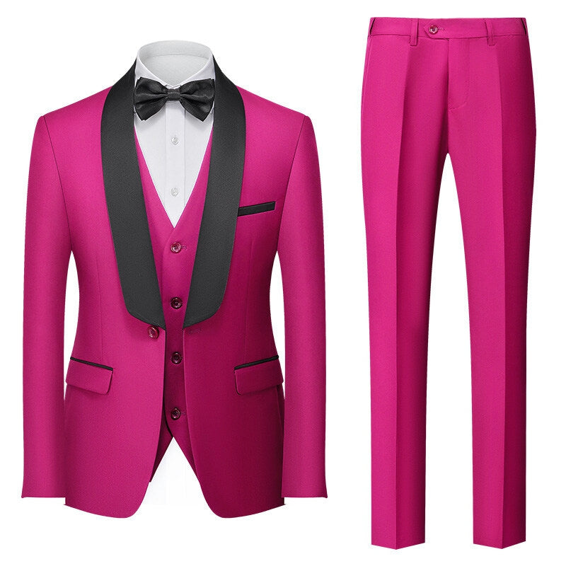 Tailored Fit Shawl Lapel Single Breasted One-button 3 Pieces Solid Colored Men's Suits