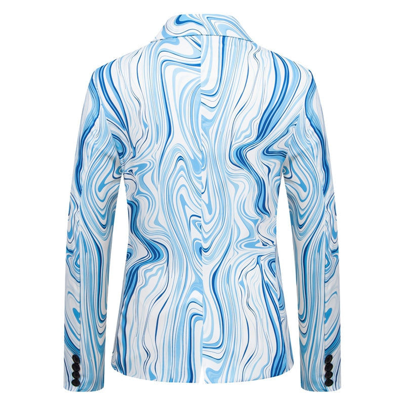 Tailored Fit Notch Single Breasted One-button Printed Wave Men's Jacket