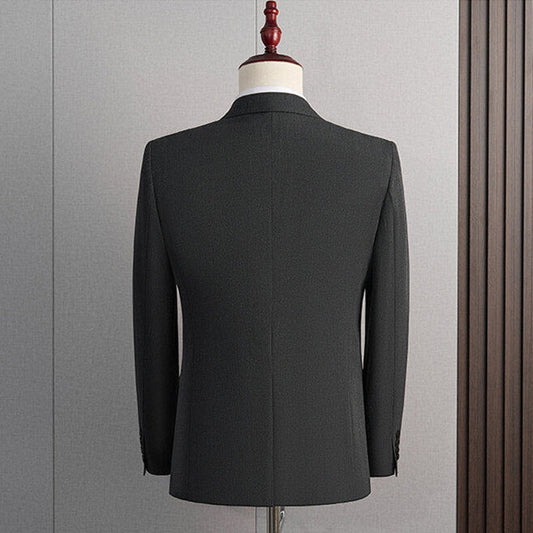 Tailored Fit Peak Lapel Double Breasted Four-Buttons Solid Colored Men's Formal Jacket