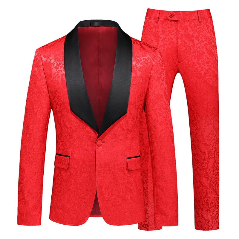 Tailored Fit Shawl Lapel Single Breasted One-Button Jacquard 2 Piece Men's Party Suits