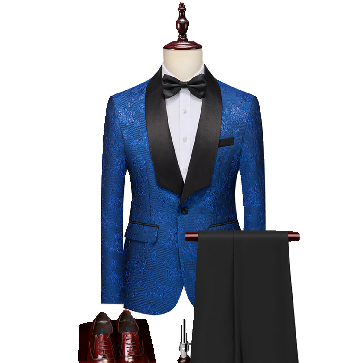 Tailored Fit Shawl Lapel Single Breasted One-Button Floral 2 Piece Men's Party Suits