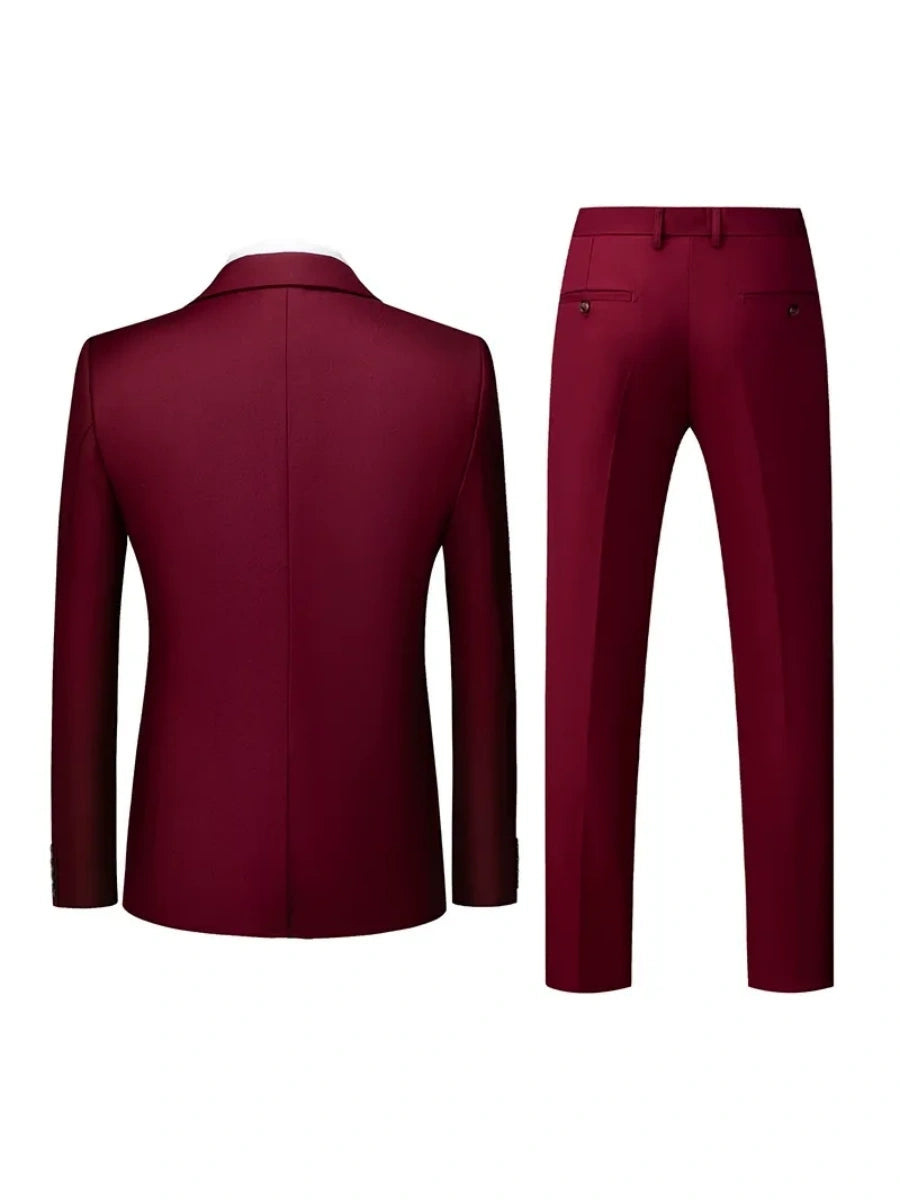 Tailored Fit Double Breasted Two-button 3 Pieces Solid Colored Men's Wedding Suits