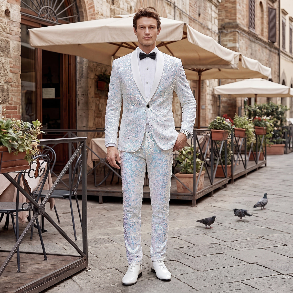 Tailored Fit Single Breasted One-button 2 Pieces Sequins Men's Casual Suits