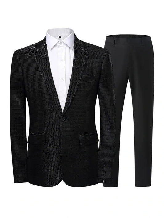 Tailored Fit Notched Lapel Single Breasted One-Button Solid Color 2 Piece Men's Party Suits