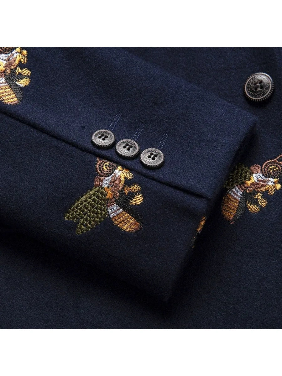 Tailored Fit Notched Lapel Single Breasted One-button Men's Party Jacket With Embroidery