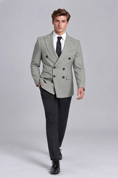 Savile Men's Light Grey Double-Breasted Blazer - Full-Body Back View