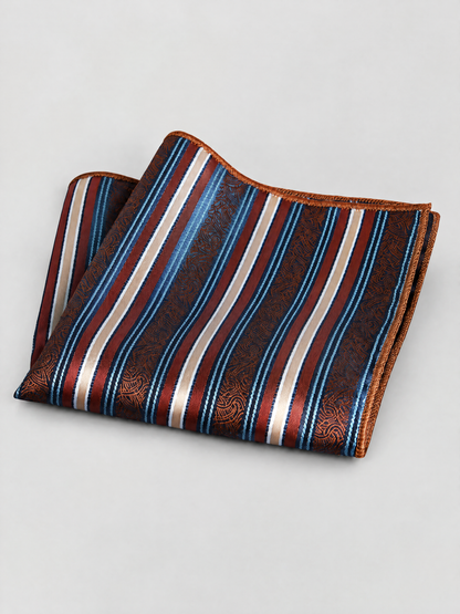 Savile Men's 7 Striped Jacquard Pocket Square – Classic Woven Suit Handkerchief - 7 - 7 (1)