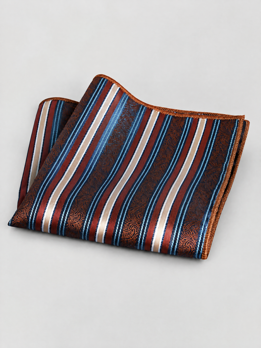 Savile Men's 7 Striped Jacquard Pocket Square – Classic Woven Suit Handkerchief - 7 - 7 (1)