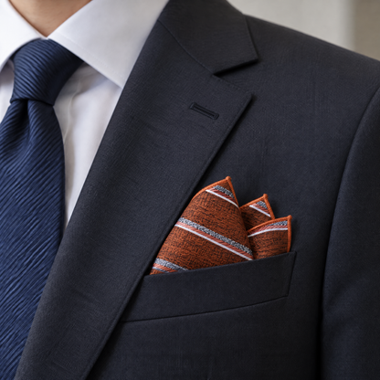 Savile Men's 8 Striped Jacquard Pocket Square – Classic Woven Suit Handkerchief - 8 - 8 (2)
