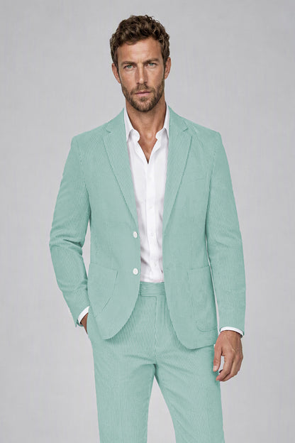 Savile Men's Aqua Blue Striped 2-Piece Suit Set – Notch Lapel Blazer & Tailored Trousers - Aqua Blue - Aqua_Blue(1)