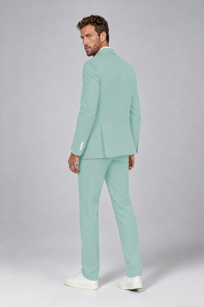 Savile Men's Aqua Blue Striped 2-Piece Suit Set – Notch Lapel Blazer & Tailored Trousers - Aqua Blue - Aqua_Blue(3)