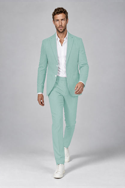 Savile Men's Aqua Blue Striped 2-Piece Suit Set – Notch Lapel Blazer & Tailored Trousers - Aqua Blue - Aqua_Blue(4)
