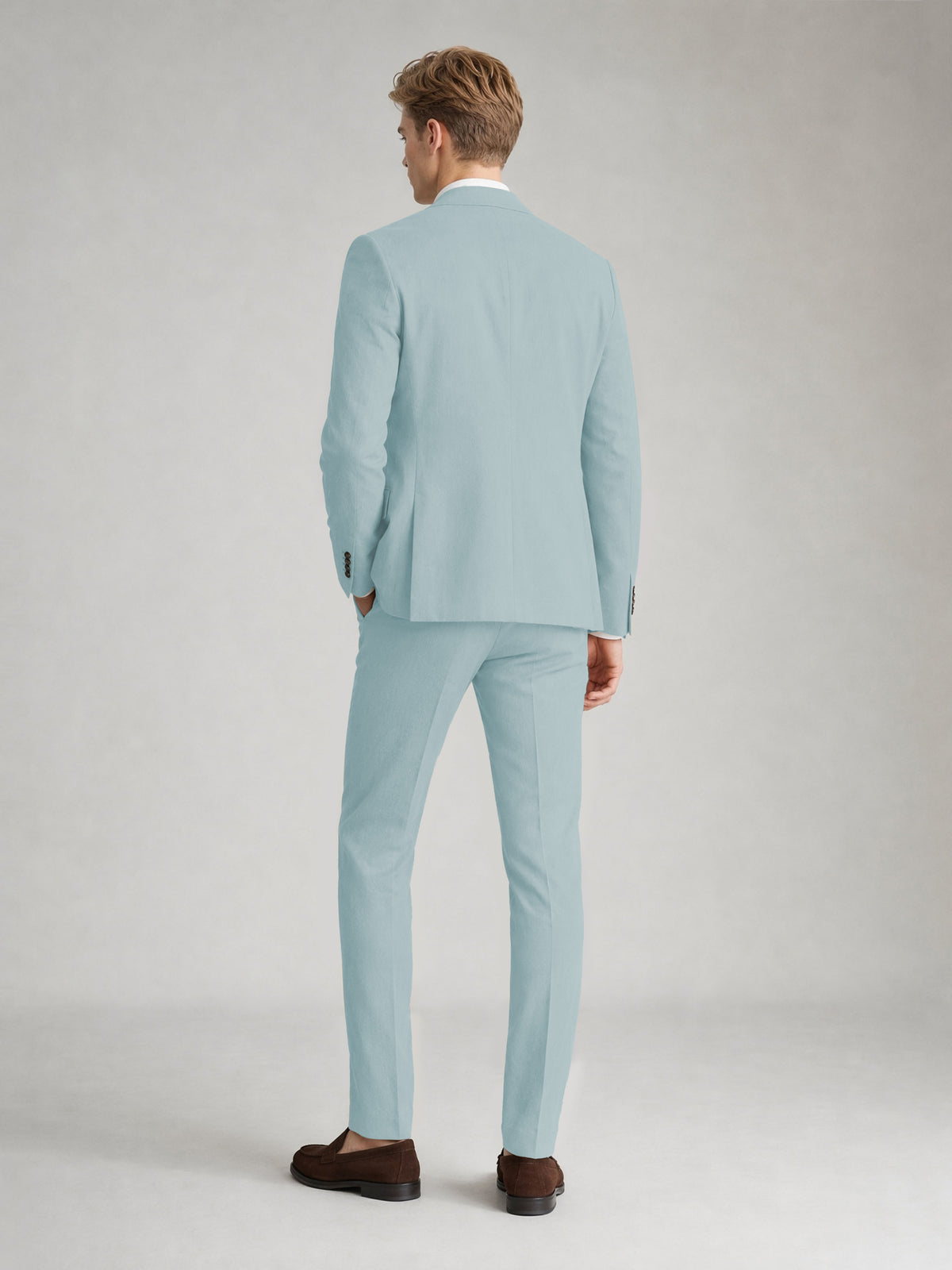 Savile Men's Sand Khaki Linen-Blend 2-Piece Suit Set – Two-Button Notch Lapel Slim-Fit Blazer & Slim Trousers - Aqua Blue - Aqua_Blue