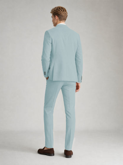 Savile Men's Sand Khaki Linen-Blend 2-Piece Suit Set – Two-Button Notch Lapel Slim-Fit Blazer & Slim Trousers - Aqua Blue - Aqua_Blue