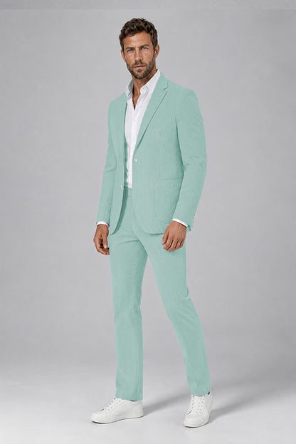 Savile Men's Aqua Blue Striped 2-Piece Suit Set – Notch Lapel Blazer & Tailored Trousers - Aqua Blue - Aqua_Blue(5)