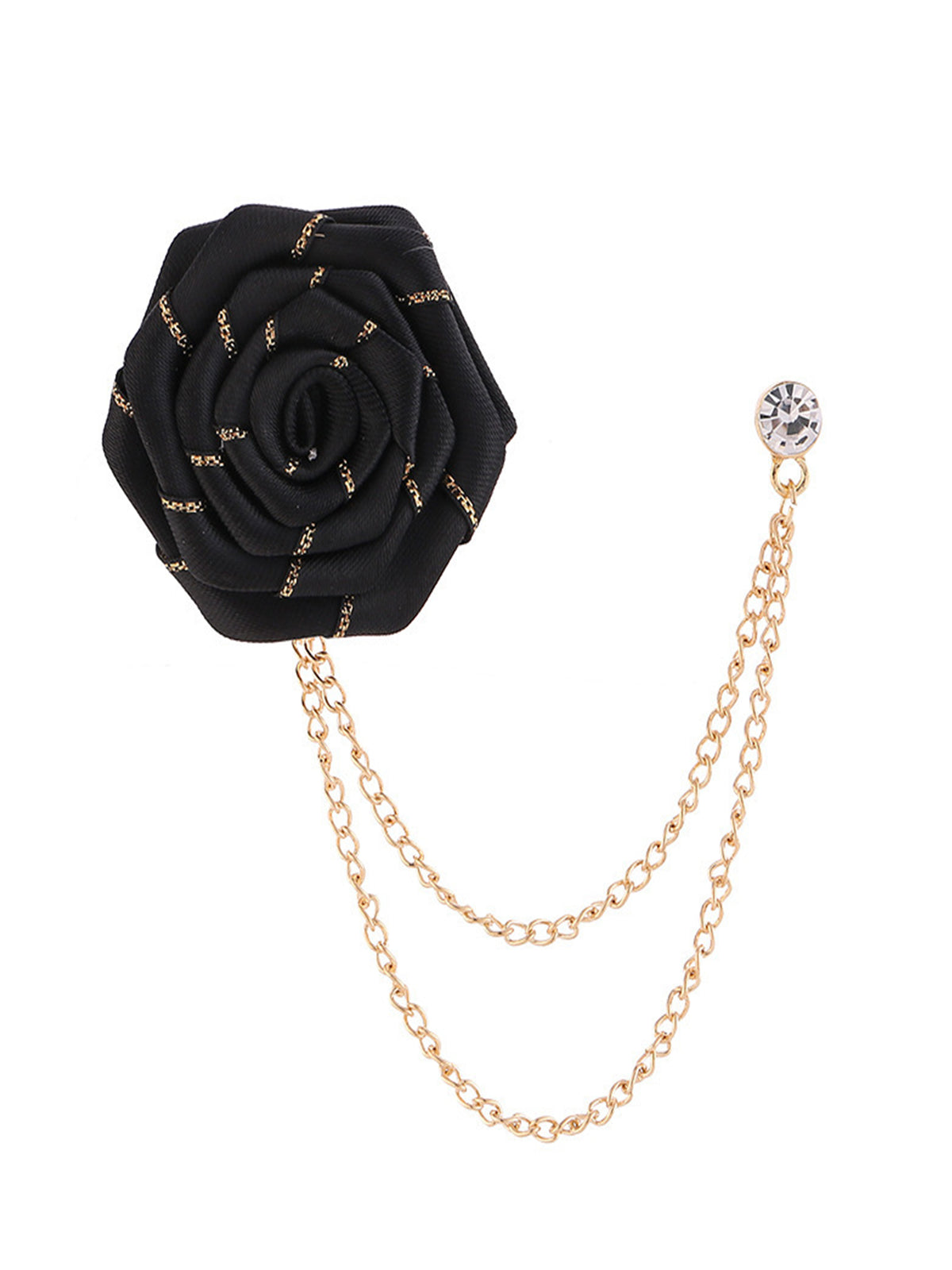 Savile Men's Black Fabric Rose Lapel Pin with Gold Chains – Color Variant View | PL0007