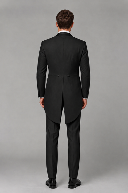 Savile Black 3-Piece Tailcoat Tuxedo Suit with Black Peak Lapel - Black - Black_03