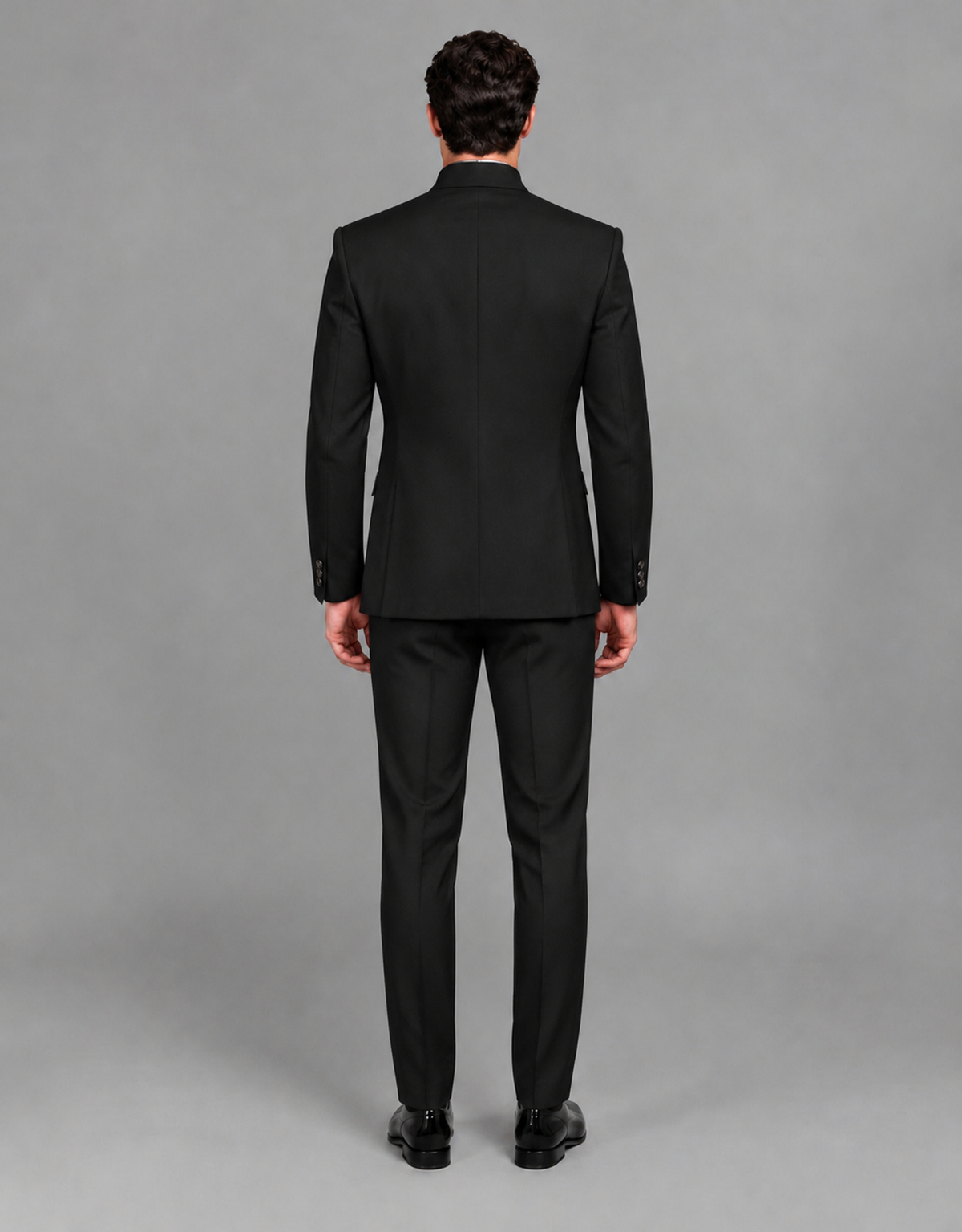 BOLODOO Men's Black Asymmetrical Mandarin Collar Tuxedo Suit – Modern 2-Piece Gold Button Wedding, Prom & Gala Set - Black - Black_03