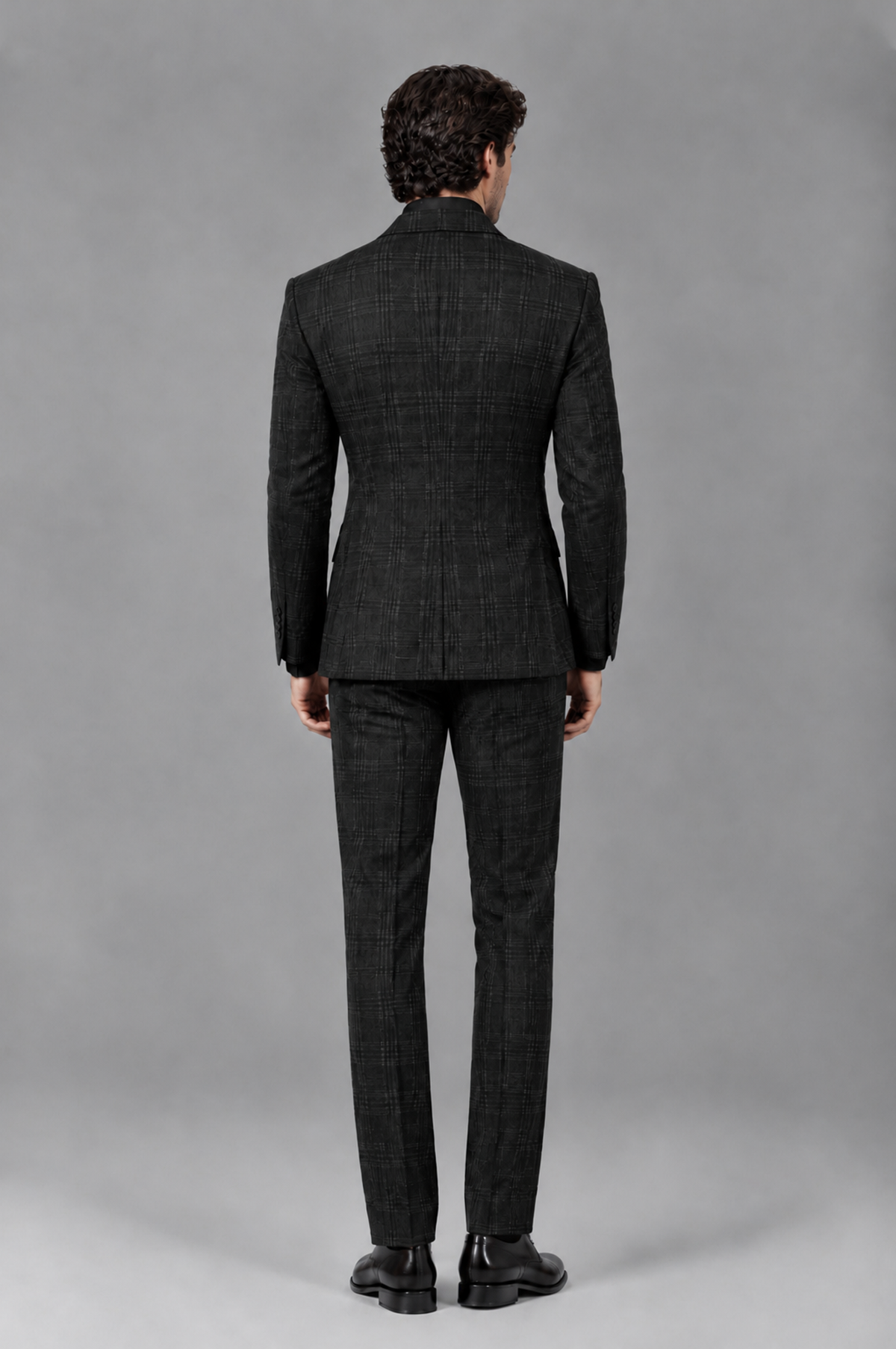 Savile Men's Rust Plaid 2-Piece Double-Breasted Suit – Peak Lapel Slim-Fit Jacket & Trousers Set - Black - Black