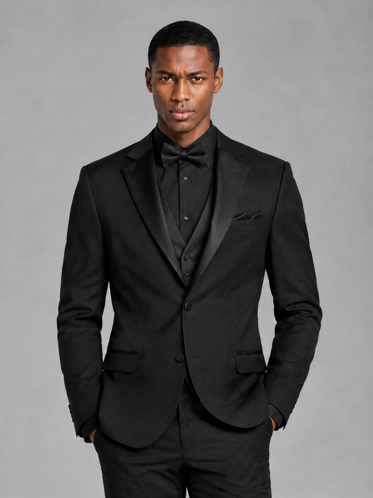 Savile Men's Black Contrast Shawl Lapel Tuxedo Suit – 3-Piece Wedding, Prom & Black-Tie Formal Set - Black - Black_1