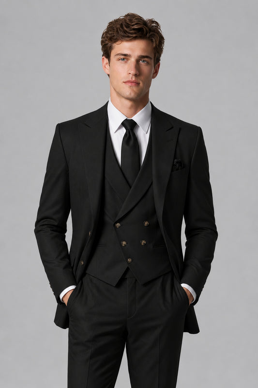 Savile Men's Dusty Black 3-Piece Suit – Jacket, Vest & Trousers | QX0113 - Black