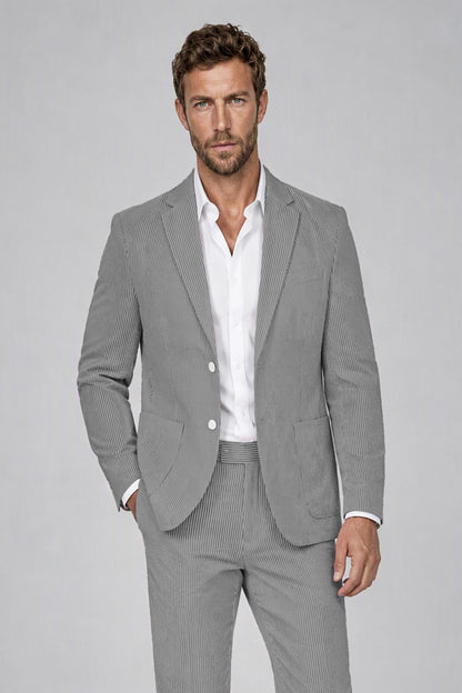 Savile Men's Black Striped 2-Piece Suit Set – Notch Lapel Blazer & Tailored Trousers - Black - Black(1)