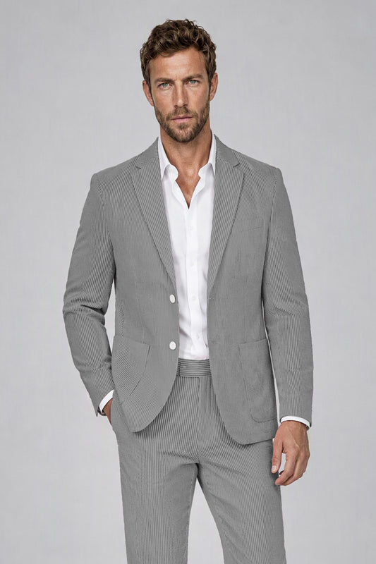 Savile Men's Black Striped 2-Piece Suit Set – Notch Lapel Blazer & Tailored Trousers - Black - Black(1)