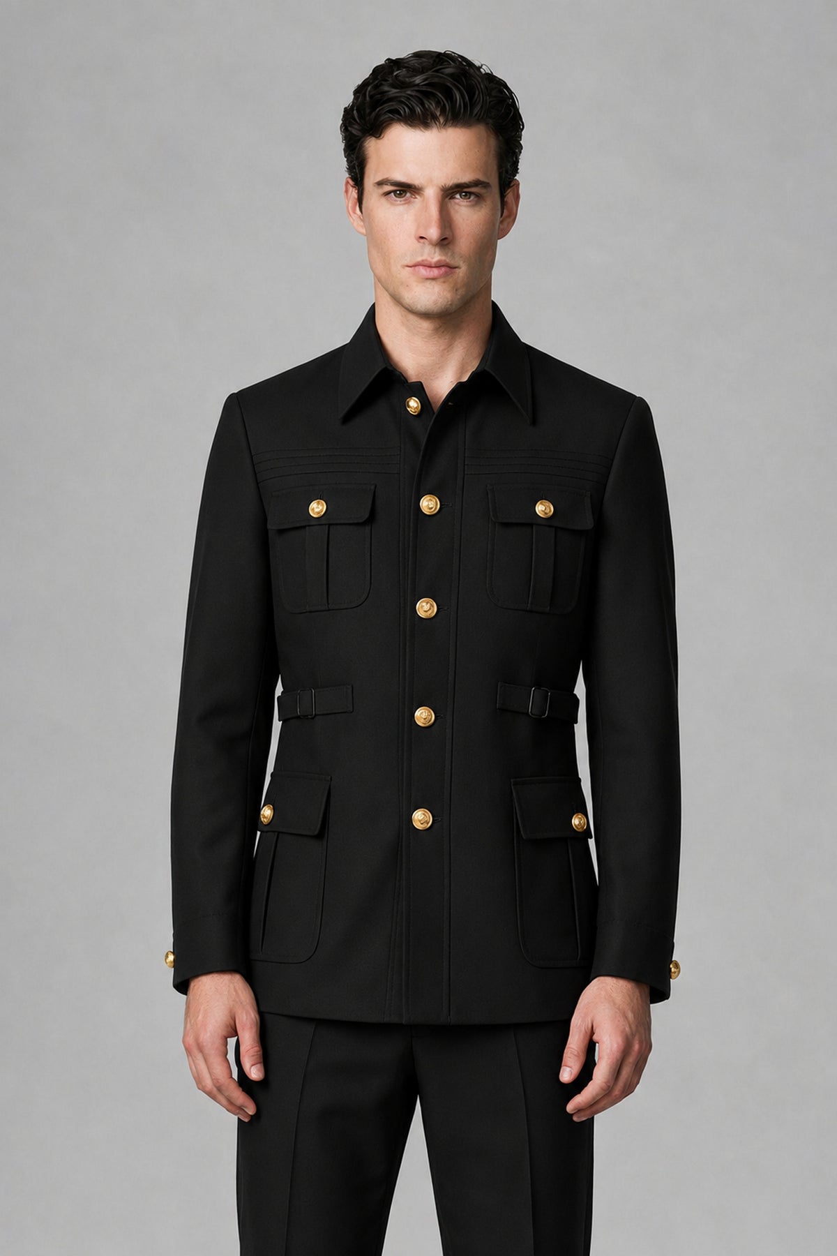 Savile Black Safari Jacket & Trousers Two-Piece Men's Suit - Black