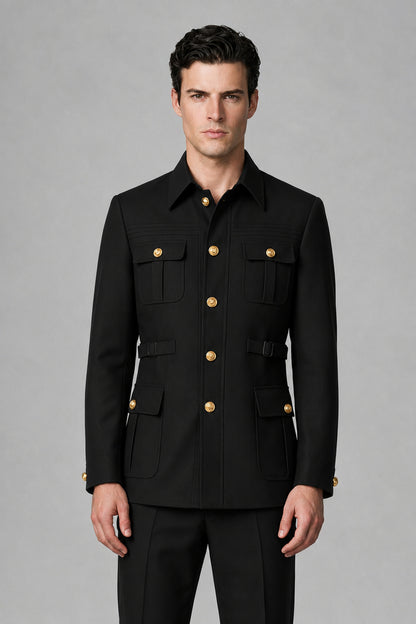 Savile Black Safari Jacket & Trousers Two-Piece Men's Suit - Black