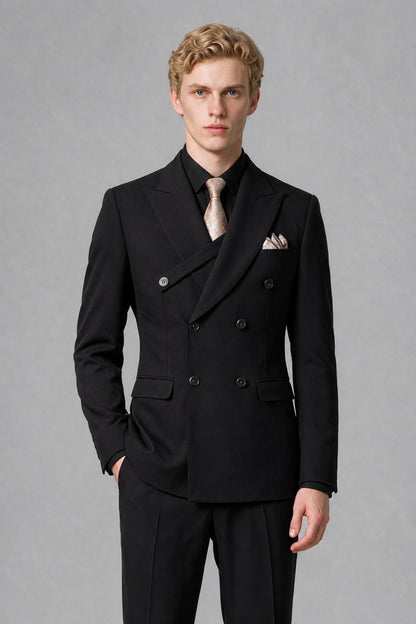 Savile Men's Black Double-Breasted Two-Piece Suit - Black