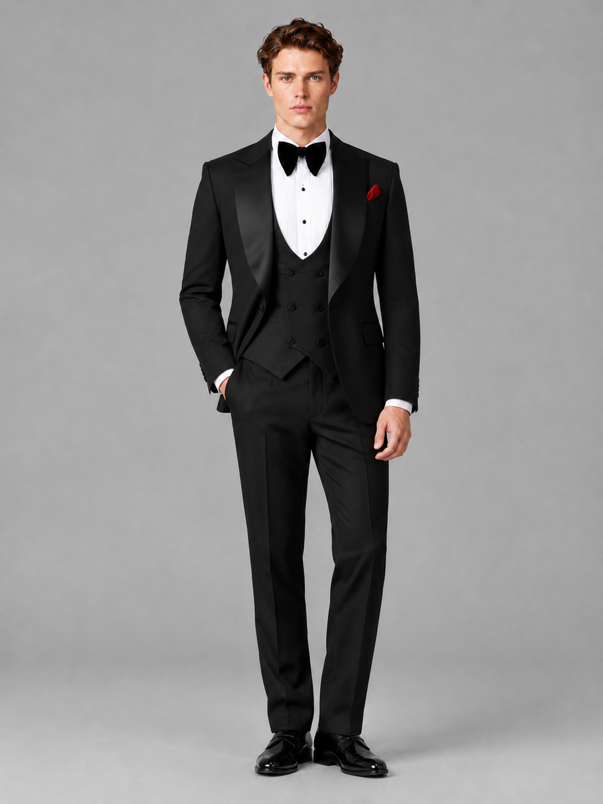 Savile Men's Black Houndstooth Shawl Lapel 3-Piece Tuxedo Suit Set – Jacket, Vest & Trousers - Black