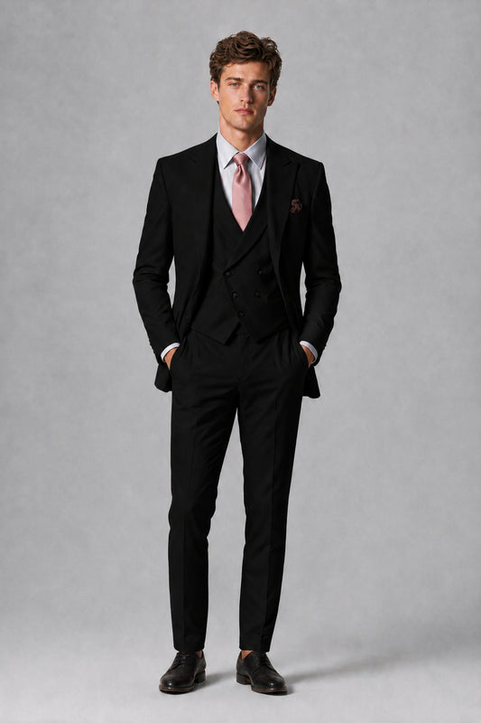 Savile Men's Dusty Black 3-Piece Suit – Jacket, Vest & Trousers | QX0113 - Black