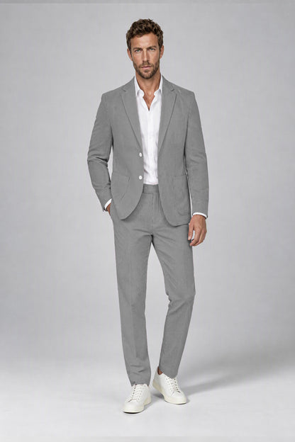 Savile Men's Black Striped 2-Piece Suit Set – Notch Lapel Blazer & Tailored Trousers - Black - Black(2)