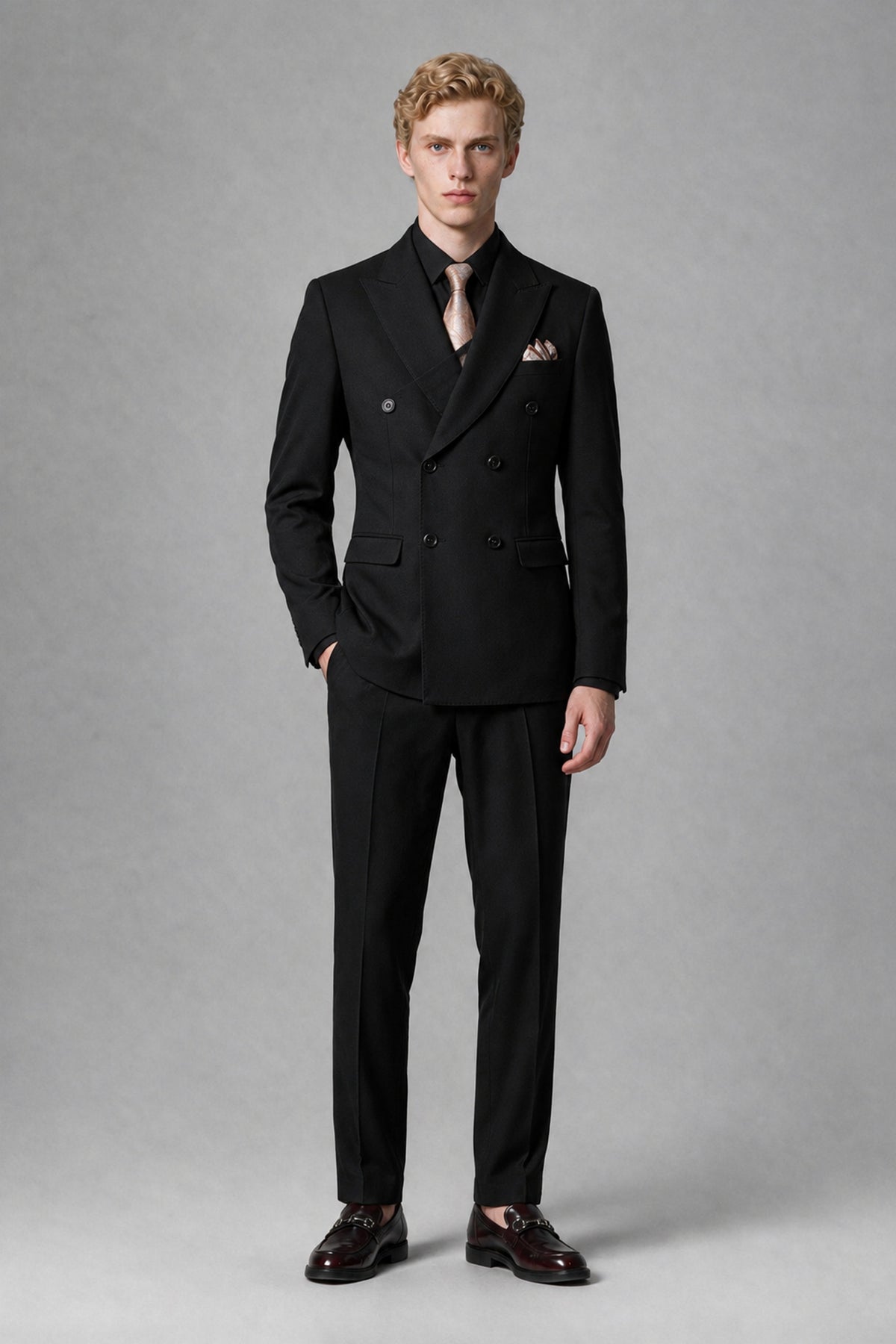 Savile Men's Black Double-Breasted Two-Piece Suit - Black