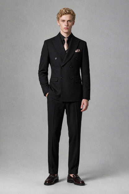Savile Men's Black Double-Breasted Two-Piece Suit - Black