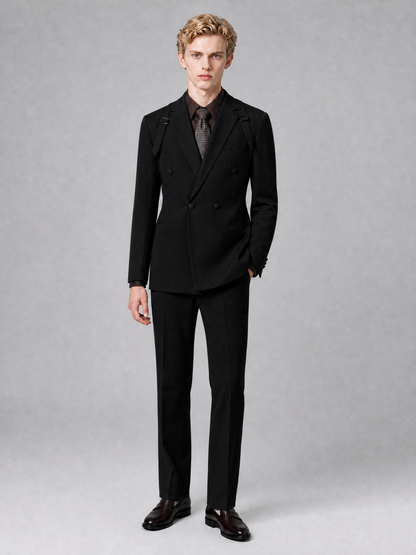 Men's Light Black Double-Breasted Slim Fit 2-Piece Suit – Peak Lapel Wedding & Business Formal Set - Black - Black_2