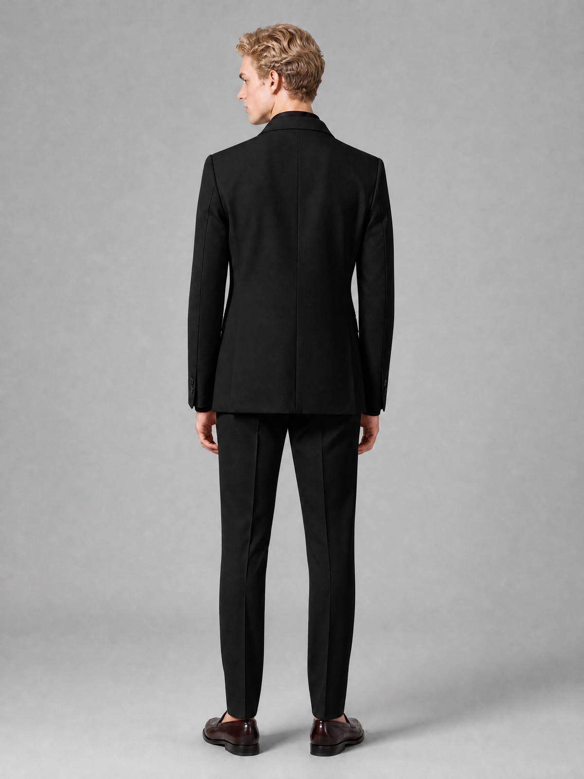 Men's Light Black Double-Breasted Slim Fit 2-Piece Suit – Peak Lapel Wedding & Business Formal Set - Black - Black_3