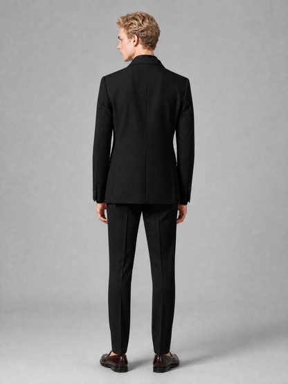 Men's Light Black Double-Breasted Slim Fit 2-Piece Suit – Peak Lapel Wedding & Business Formal Set - Black - Black_3