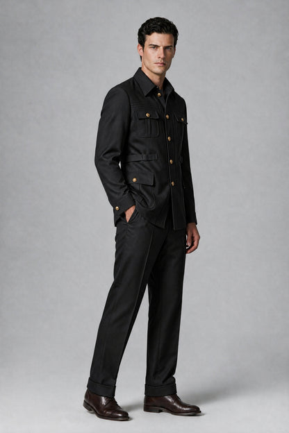 Savile Black Safari Jacket & Trousers Two-Piece Men's Suit - Black