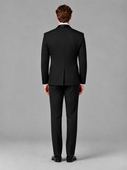 Savile Men's Black Houndstooth Shawl Lapel 3-Piece Tuxedo Suit Set – Jacket, Vest & Trousers - Black