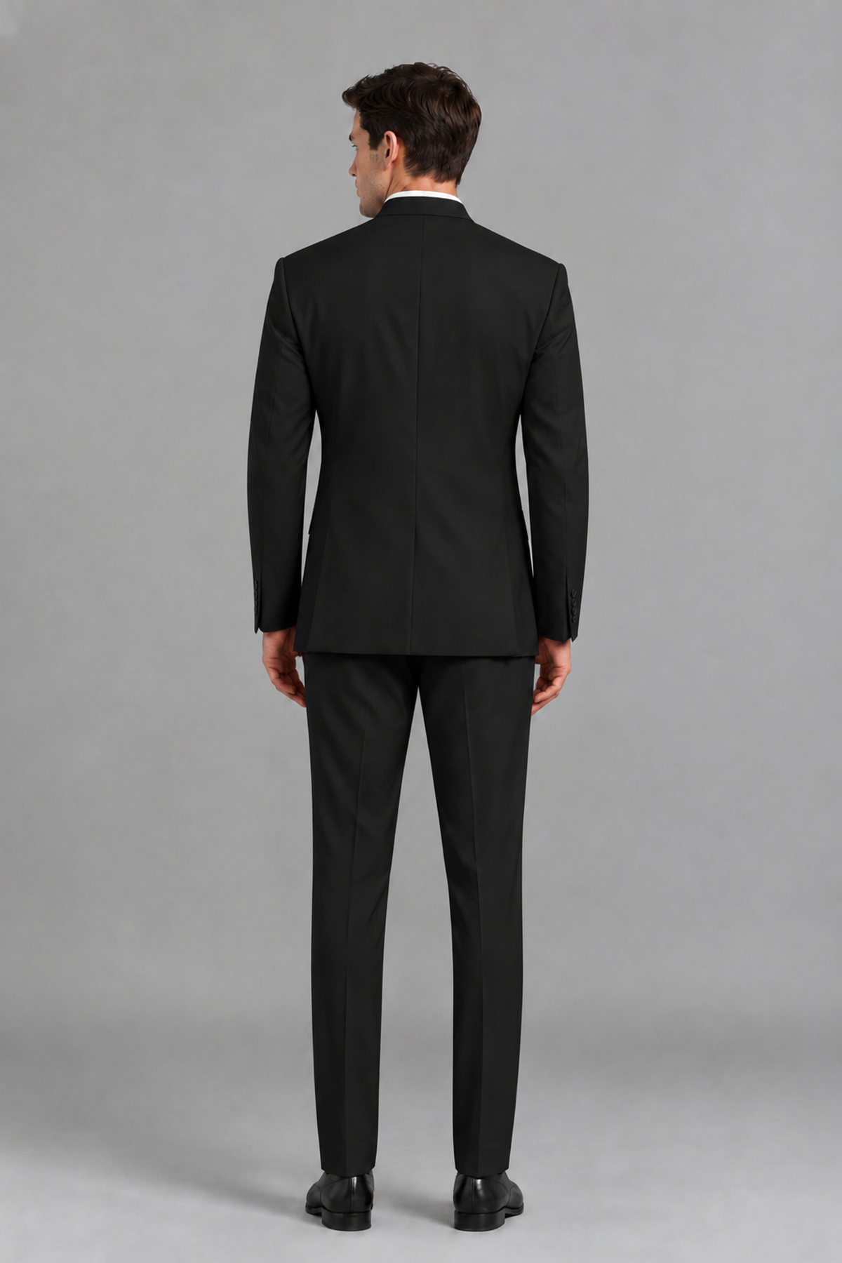Savile Men's Black Asymmetrical Mandarin Collar Tuxedo Suit – Modern 2-Piece Gold Button Wedding, Prom & Gala Set - Black - Black_3