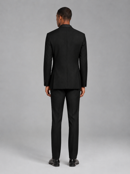 Savile Men's Black Contrast Shawl Lapel Tuxedo Suit – 3-Piece Wedding, Prom & Black-Tie Formal Set - Black - Black_3
