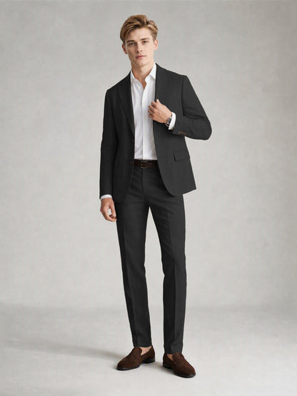 Savile Men's Sand Khaki Linen-Blend 2-Piece Suit Set – Two-Button Notch Lapel Slim-Fit Blazer & Slim Trousers - Black - Black
