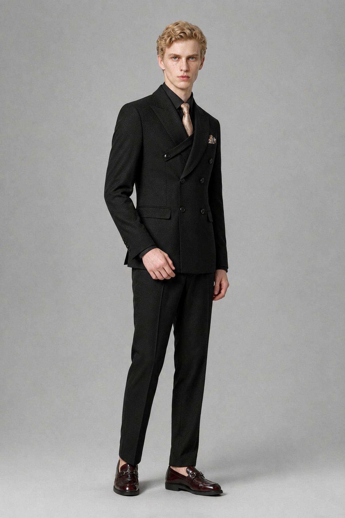 Savile Men's Black Double-Breasted Two-Piece Suit - Black