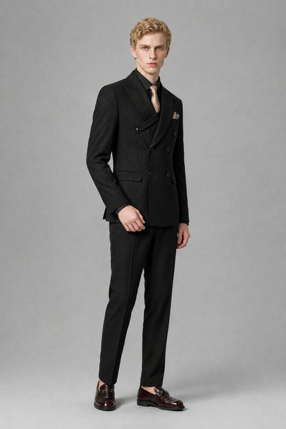 Savile Men's Black Double-Breasted Two-Piece Suit - Black
