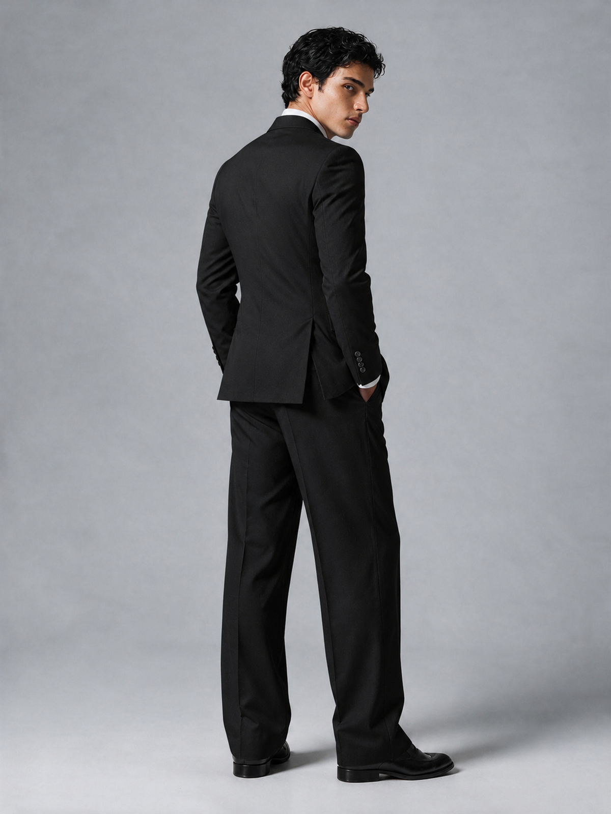 Savile Men's Black Double-Breasted 2-Piece Suit Set – Peak Lapel Blazer & Pleated Wide-Leg Trousers - Black - Black_3